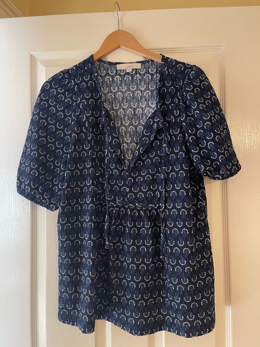 LOFT Navy and White Short Sleeve Tunic Top